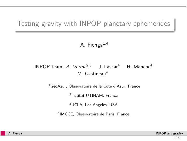 testing gravity with inpop planetary ephemerides