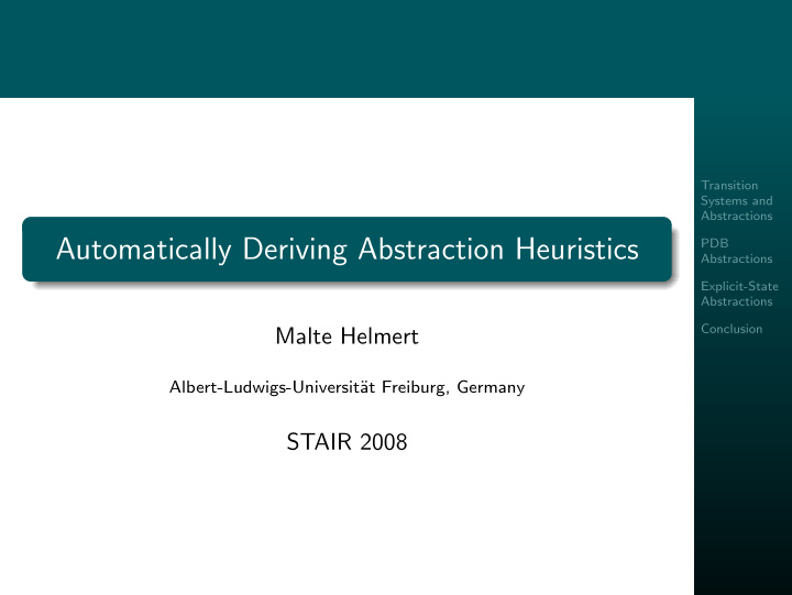 automatically deriving abstraction heuristics