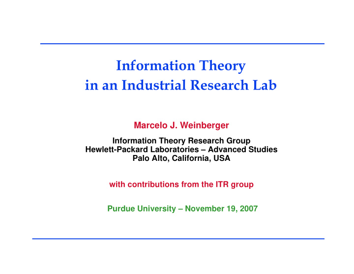 information theory in an industrial research lab