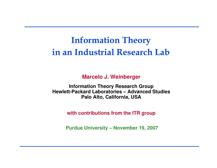 information theory in an industrial research lab