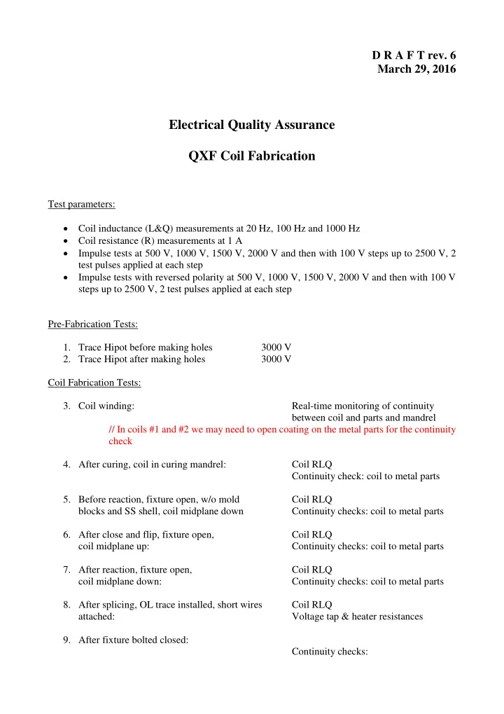 electrical quality assurance qxf coil fabrication