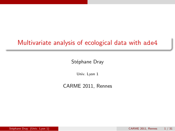 multivariate analysis of ecological data with ade4