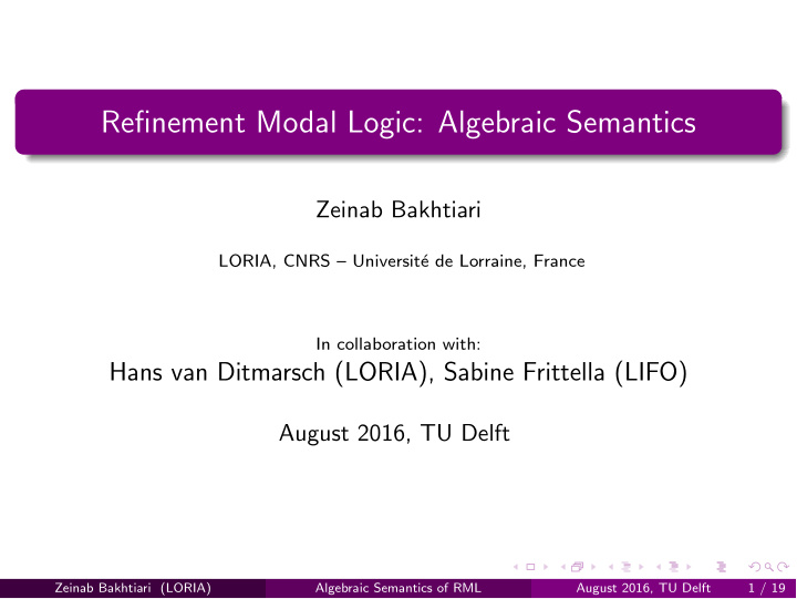 refinement modal logic algebraic semantics