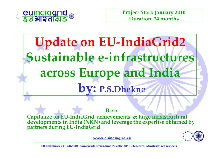 update on eu indiagrid2 sustainable e infrastructures