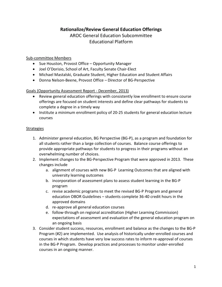 rationalize review general education offerings aroc
