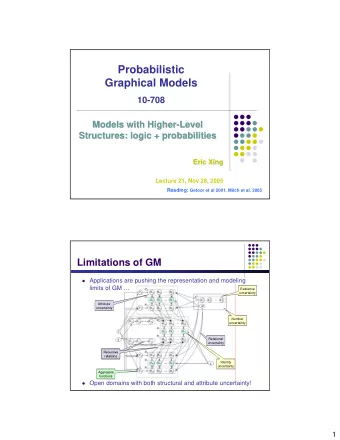 Probabilistic  Graphical Models  10-708  Models with Higher-  -Level  Level  Models with Higher
