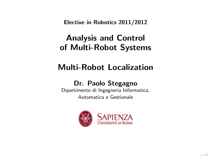 analysis and control of multi robot systems multi robot
