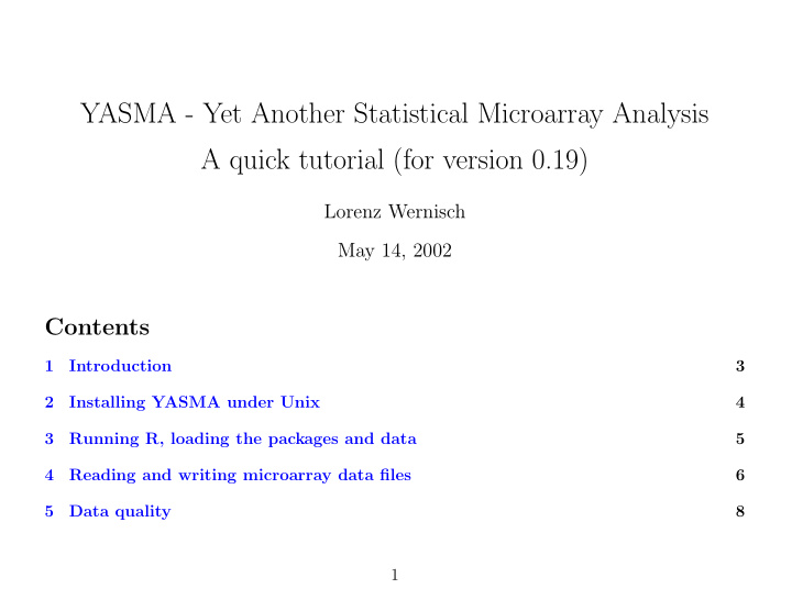 yasma yet another statistical microarray analysis a quick