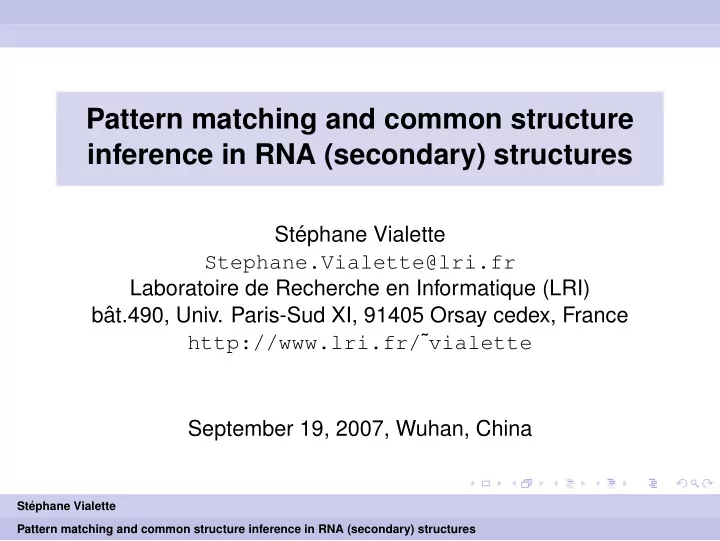 pattern matching and common structure inference in rna