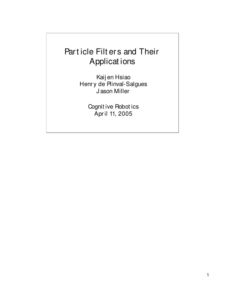 p art icle filt ers and their applicat ions