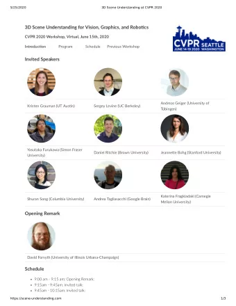 3D Scene Understanding for Vision, Graphics, and Robocs  CVPR 2020 Workshop, Virtual, June 15th,