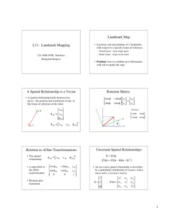 Landmark Map  L11:  Landmark Mapping  Locations and uncertainties of n landmarks,  with respect