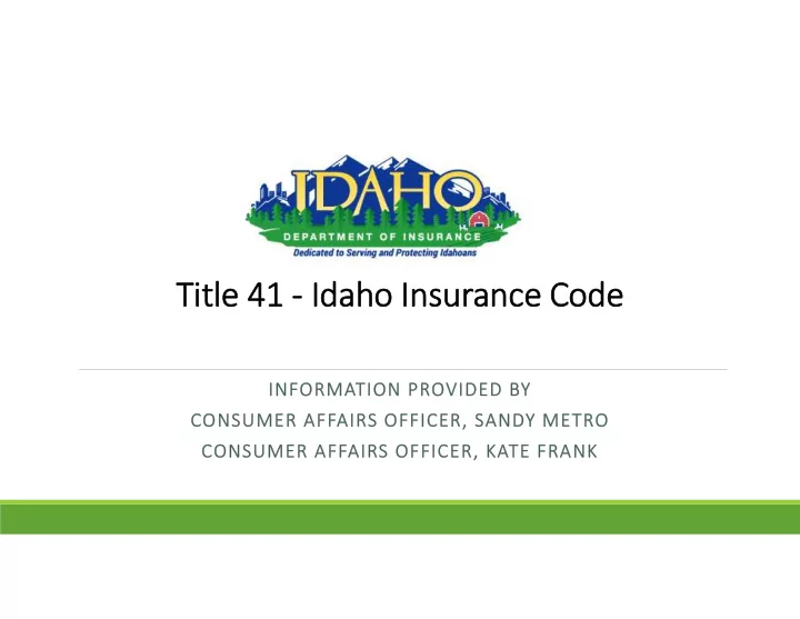 title 41 title 41 id idaho in insu surance code code