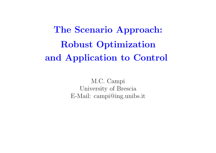 the scenario approach robust optimization and application
