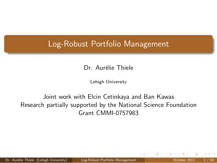 log robust portfolio management