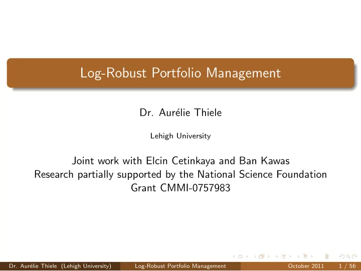 log robust portfolio management