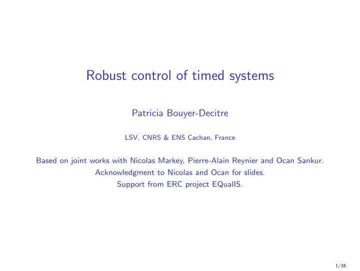 robust control of timed systems