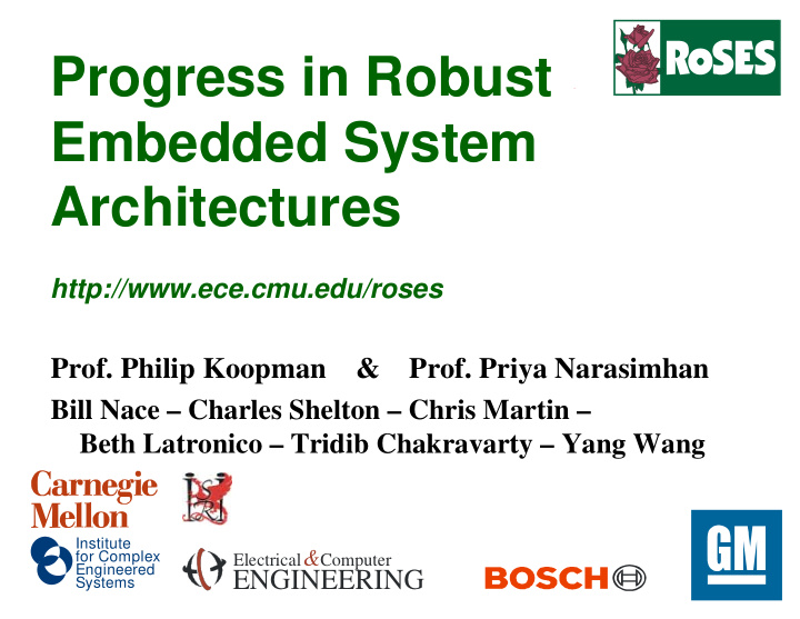 progress in robust embedded system architectures