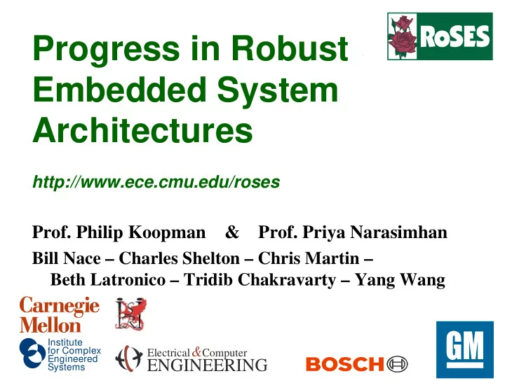 progress in robust embedded system architectures