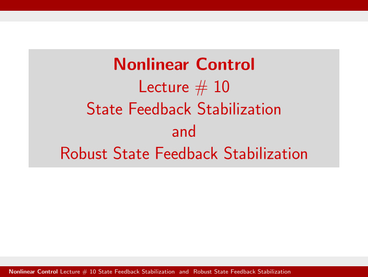 nonlinear control lecture 10 state feedback stabilization