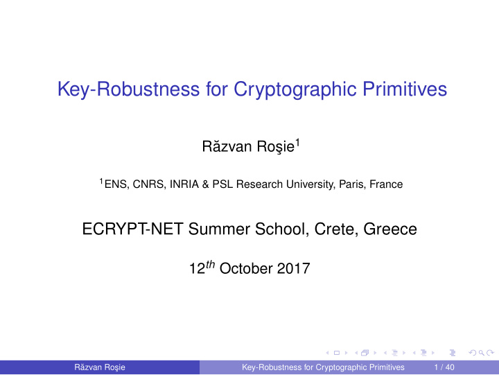 key robustness for cryptographic primitives