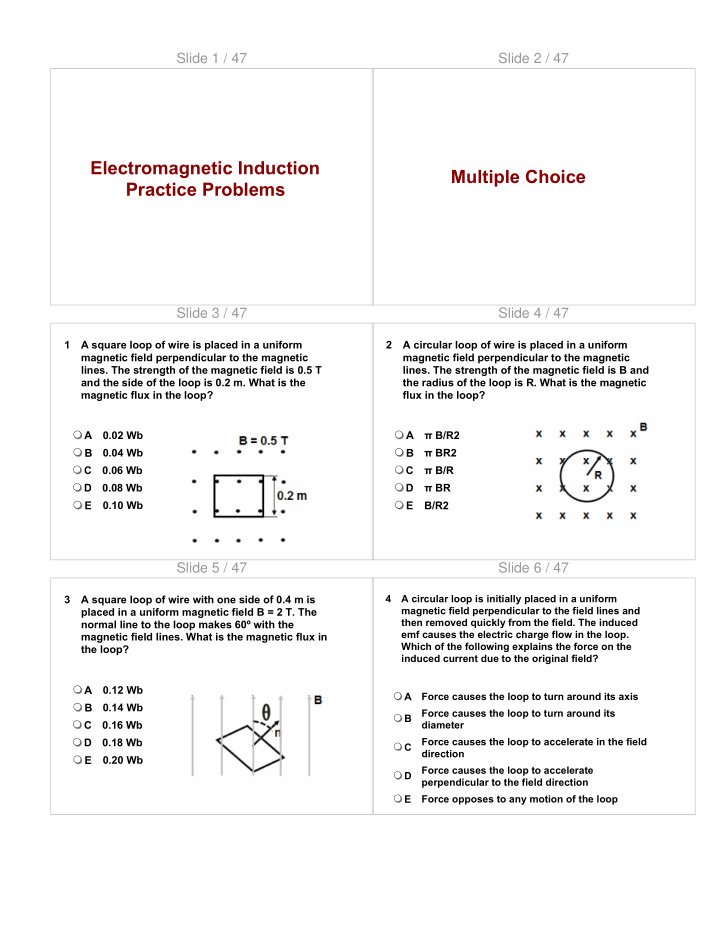 electromagnetic induction multiple choice practice