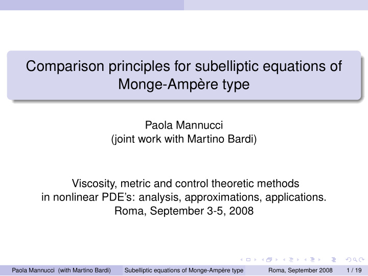comparison principles for subelliptic equations of monge