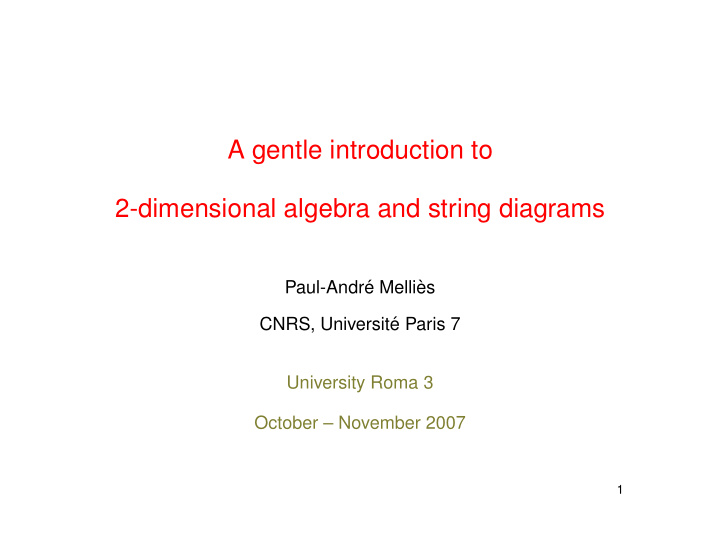 a gentle introduction to 2 dimensional algebra and string