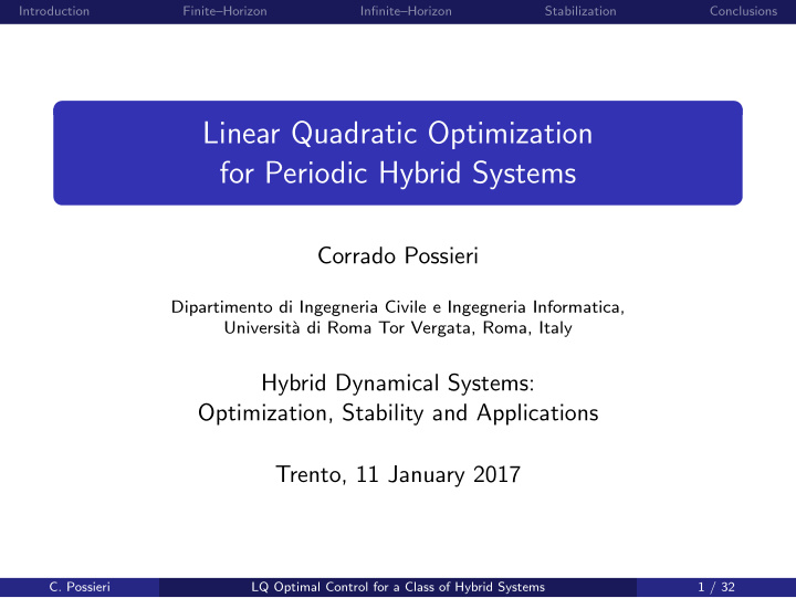 linear quadratic optimization for periodic hybrid systems