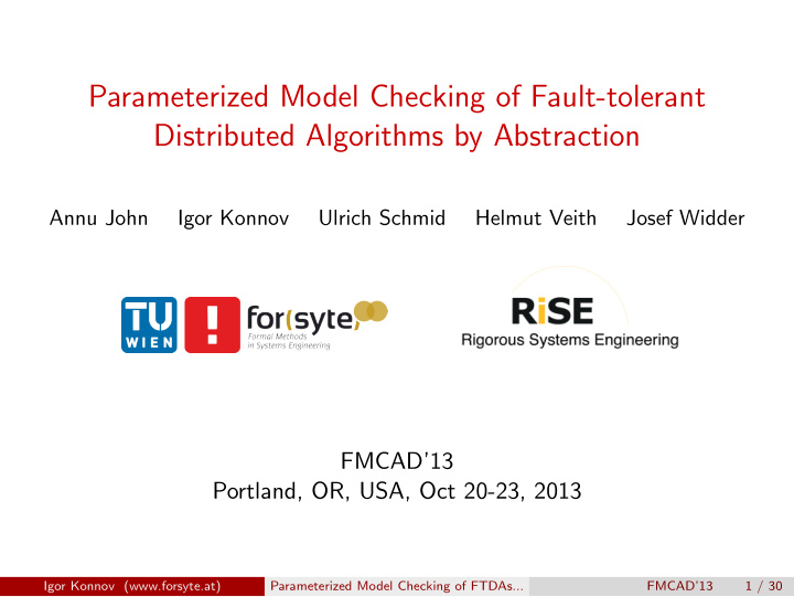 parameterized model checking of fault tolerant