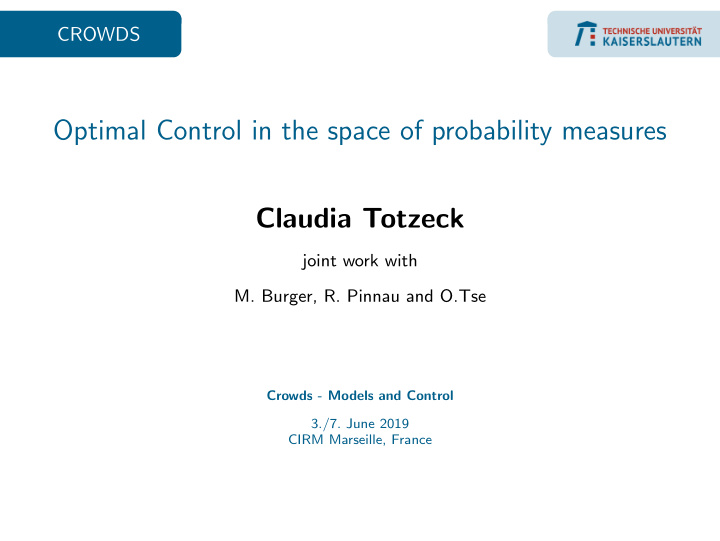 optimal control in the space of probability measures