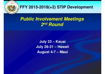 Public Involvement Meetings 2 nd Round  July 23  Kauai  July 28-31  Hawaii  August 4-7