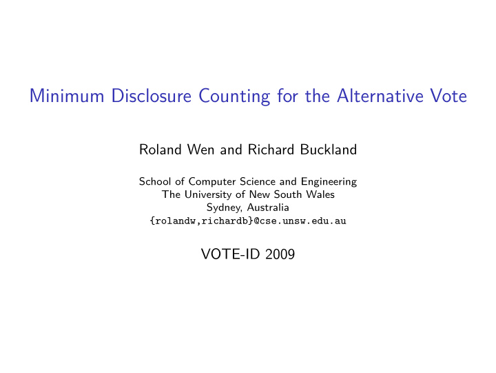 minimum disclosure counting for the alternative vote