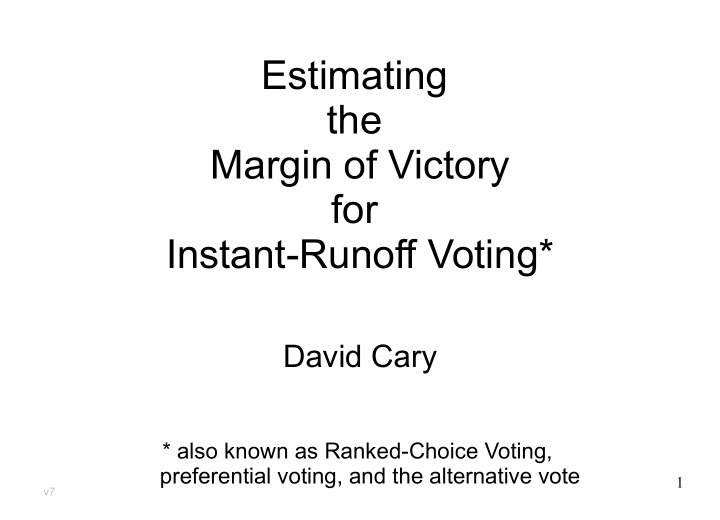 estimating the margin of victory for instant runoff voting
