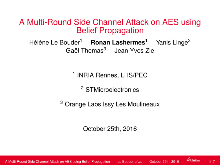 a multi round side channel attack on aes using belief