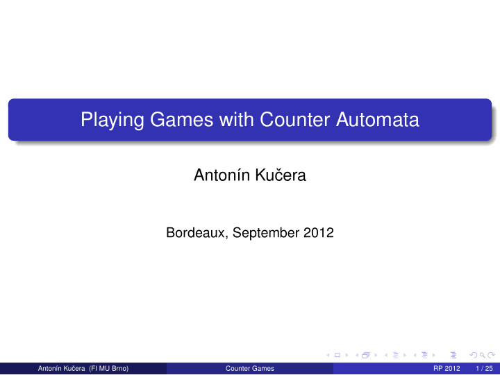 playing games with counter automata