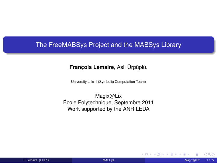 the freemabsys project and the mabsys library