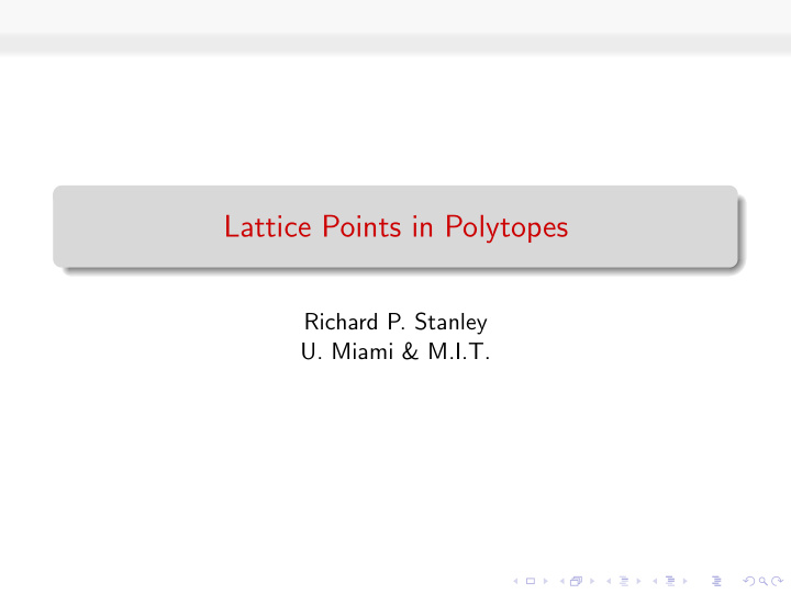 lattice points in polytopes