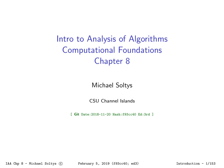 intro to analysis of algorithms computational foundations