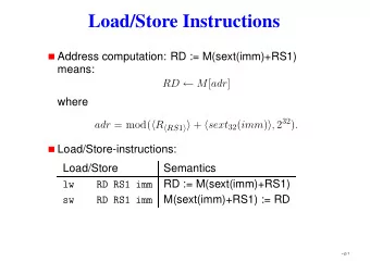 Load/Store Instructions  Address computation: RD := M(sext(imm)+RS1)  means: RD  M [ adr ]