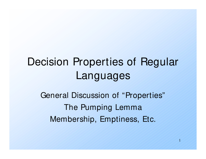 decision properties of regular languages