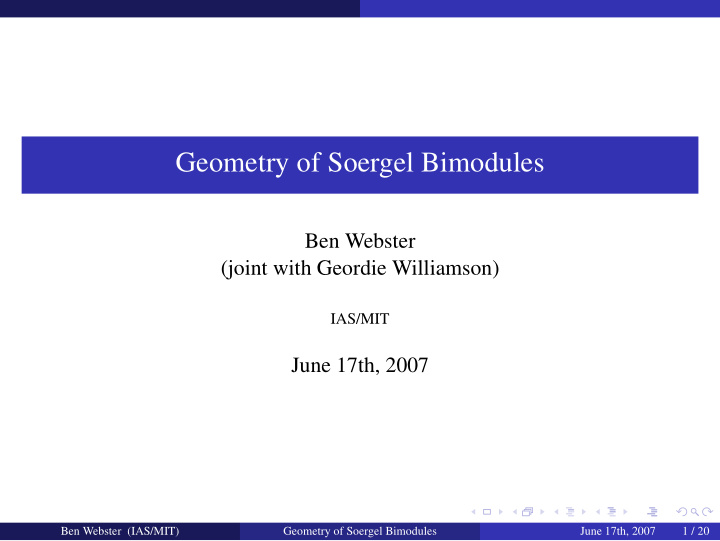 geometry of soergel bimodules