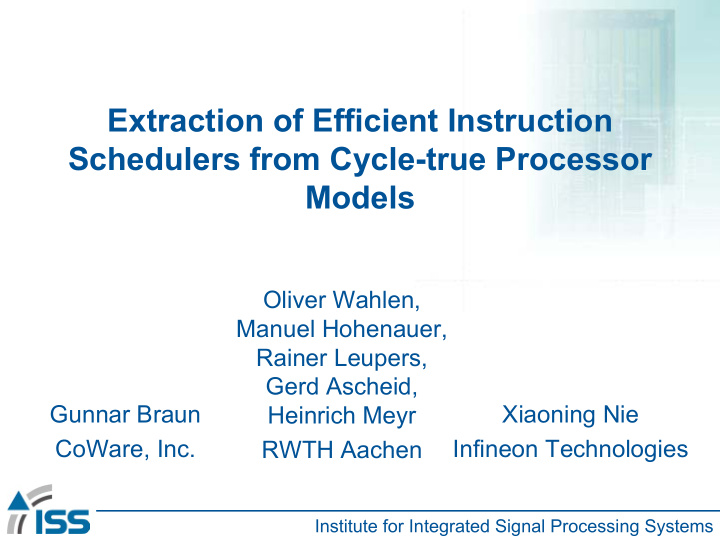 extraction of efficient instruction schedulers from cycle