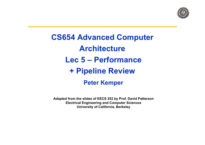 cs654 advanced computer architecture lec 5 performance