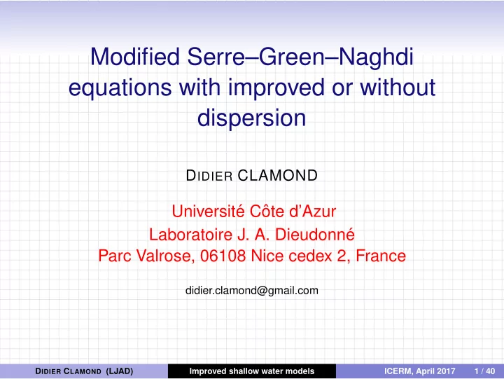 modified serre green naghdi equations with improved or