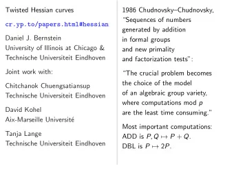 Twisted Hessian curves  1986 ChudnovskyChudnovsky,  Sequences of numbers