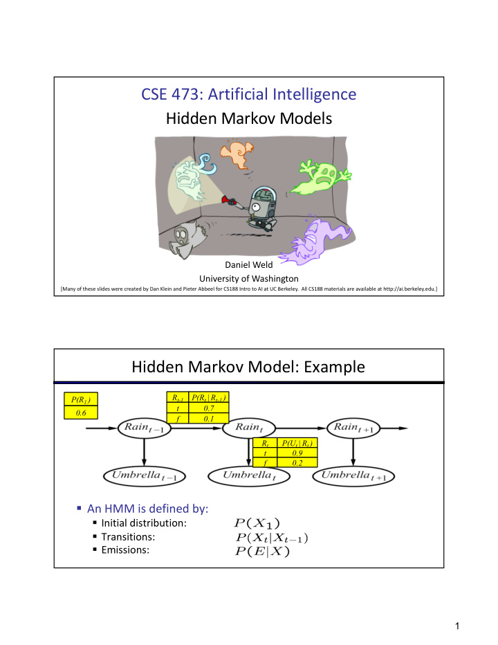 cse 473 artificial intelligence hidden markov models