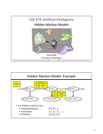 CSE 473: Artificial Intelligence  Hidden Markov Models  Daniel Weld  University of Washington
