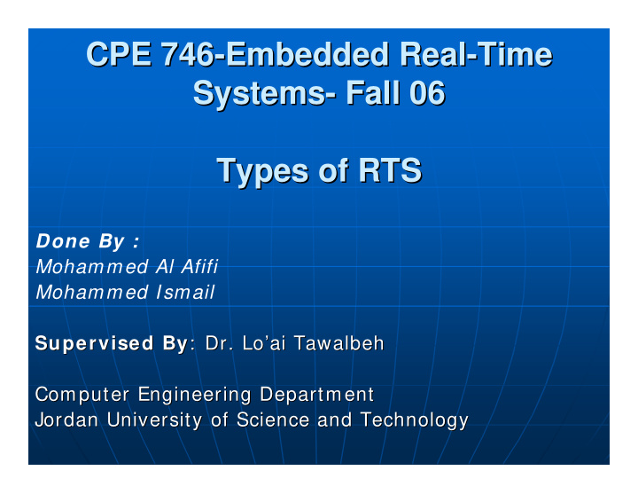 cpe 746 embedded real embedded real time time cpe 746