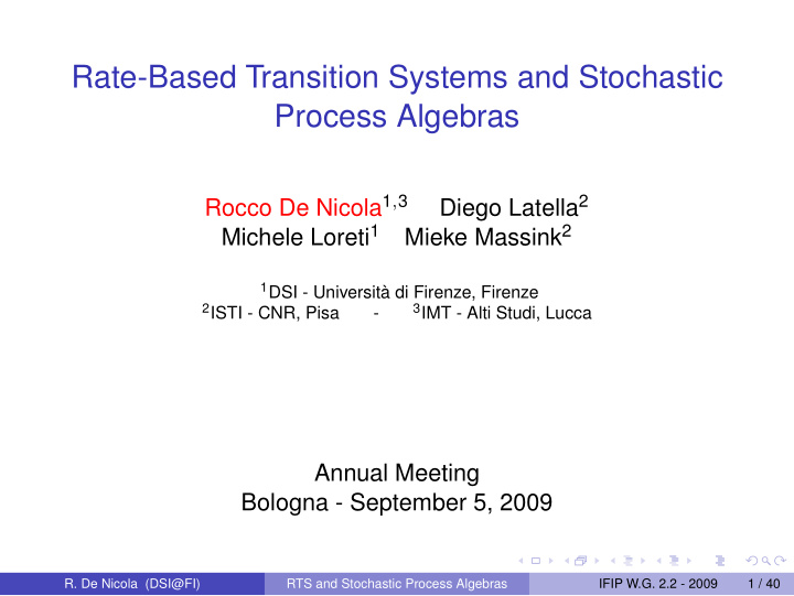 rate based transition systems and stochastic process